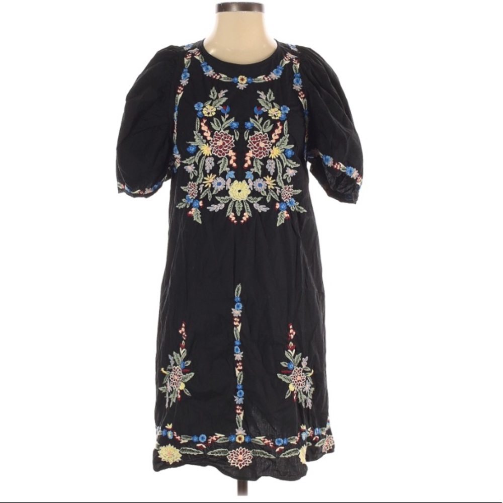Free People Black Floral Embroidered Dress